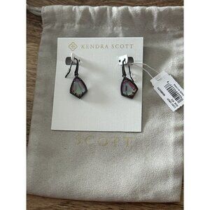 Kendra Scott Cory Earrings Gunmetal Gray Dichroic‎ Glass NEW Dangle Drop
